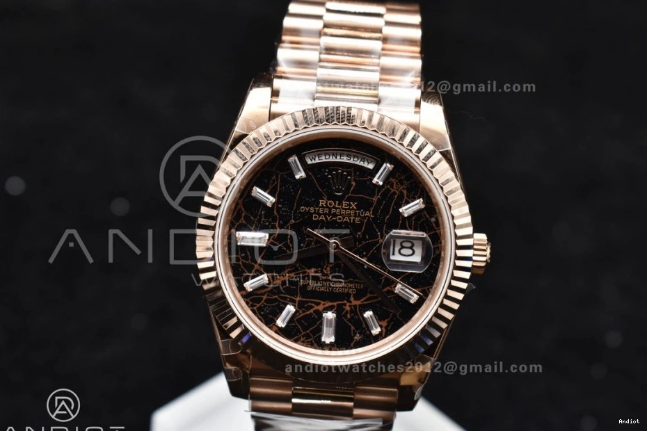 RG DayDate Crystal Bracelet 904L 40 706 Practical Steel President GMF A Meteorite On Markers Dial 0705